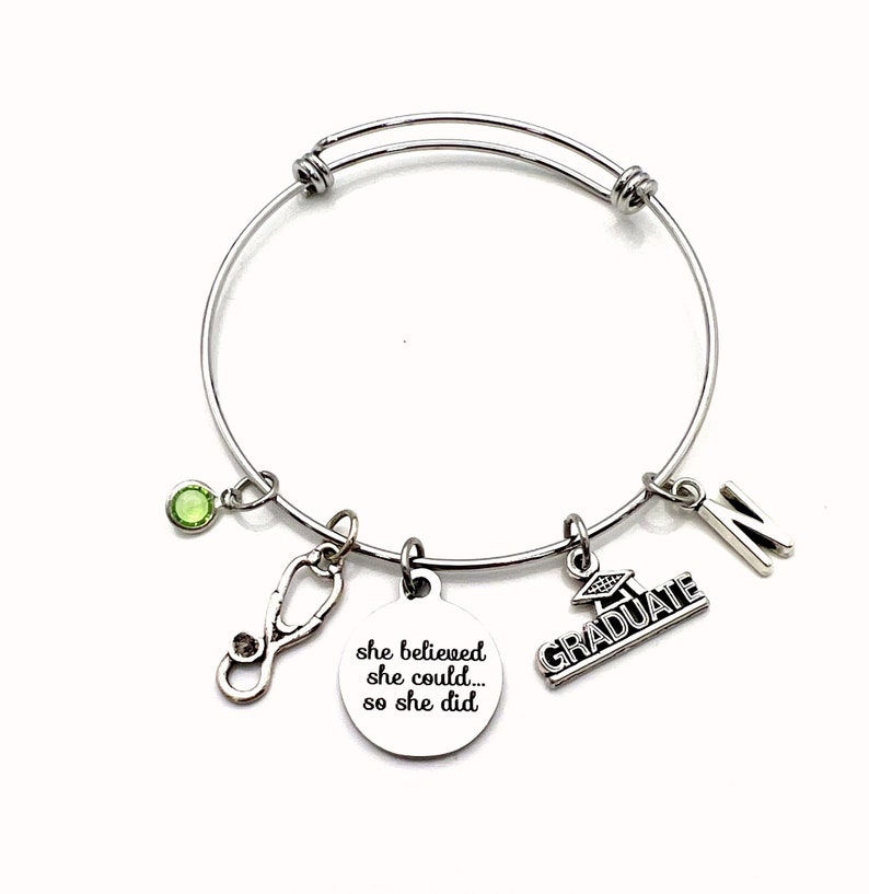 Medical School Graduation Bracelet, Jewelry Gift for RN, LPN, Paramedic, Vet Student Nurse, Dr, She believed she could so she did her can image 1