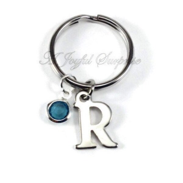 Initial Key Chain, Monogram Keychain, Letter and Birthstone Keyring, Personalized gift present A B C D E F G H I J K L M N O P Q R S T W her