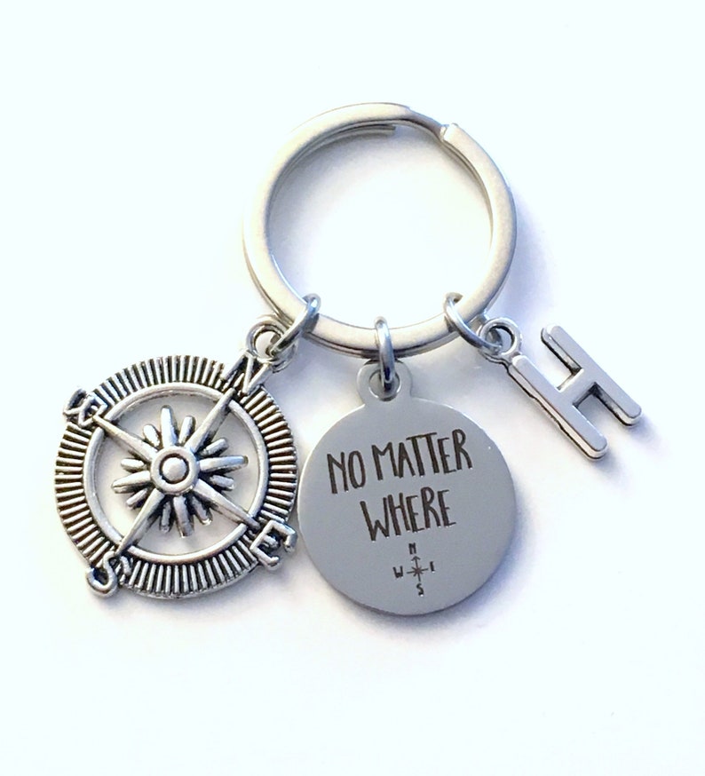 Going Away Gift for Son or Daughter, No Matter Where Keychain, Compass Key Chain, Moving or Travelling Quote Keyring, image 1