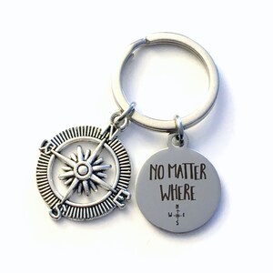 Going Away Gift for Son or Daughter, No Matter Where Keychain, Compass Key Chain, Moving or Travelling Quote Keyring, image 6