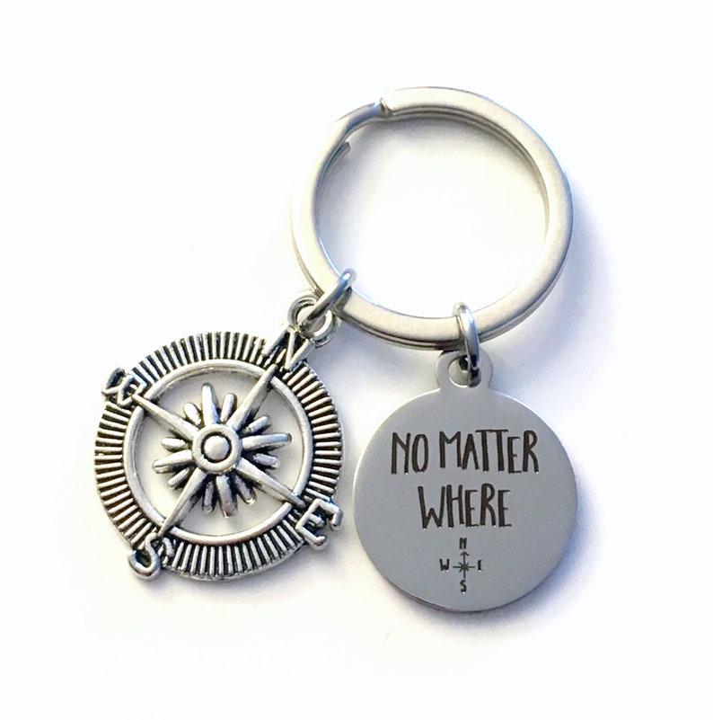 Going Away Gift for Son or Daughter, No Matter Where Keychain, Compass Key Chain, Moving or Travelling Quote Keyring, image 6