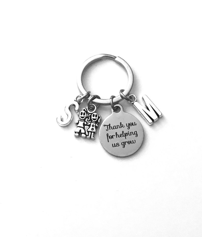 Thank you for helping us grow Key Chain, Gift for Au Pair Keychain, Guardian Keyring Jewelry, Multiple letter birthstones 2 3 4 5 6 present image 1