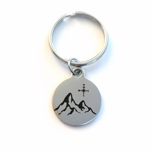 Mountain Keychain, Gift for Hiker's KeyChain, Going away present, Compass Key chain, Hiking Keyring, Climber / Traveler Souvenir Gift