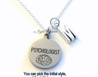 Psychology Gifts, Psychologist Necklace Jewelry for Psych Student Graduation Brain charm Personalized Initial birthday Christmas present