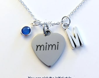 Mimi Necklace, Mimi Jewelry, Grandmother Gift for Christmas charm Initial Birthstone birthday present stainless steel engraved custom her