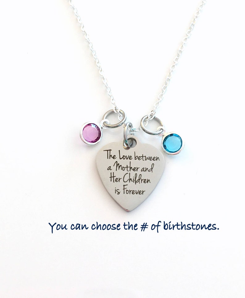 Muttertagsgeschenk, Mom Schmuck, Halskette für Mama von Kindern, mit mehreren Geburtsstein, Die Liebe zwischen einer Mutter und ihren Kindern ist für immer Bild 1