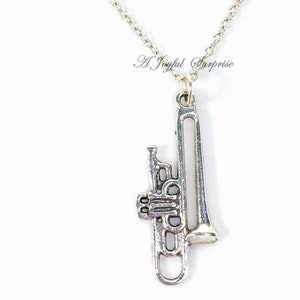 Trombone Gifts, Trombone Necklace, Silver Trombone Jewelry, Trombone Player Charm, High School Band Member or teacher Present, him or her image 4