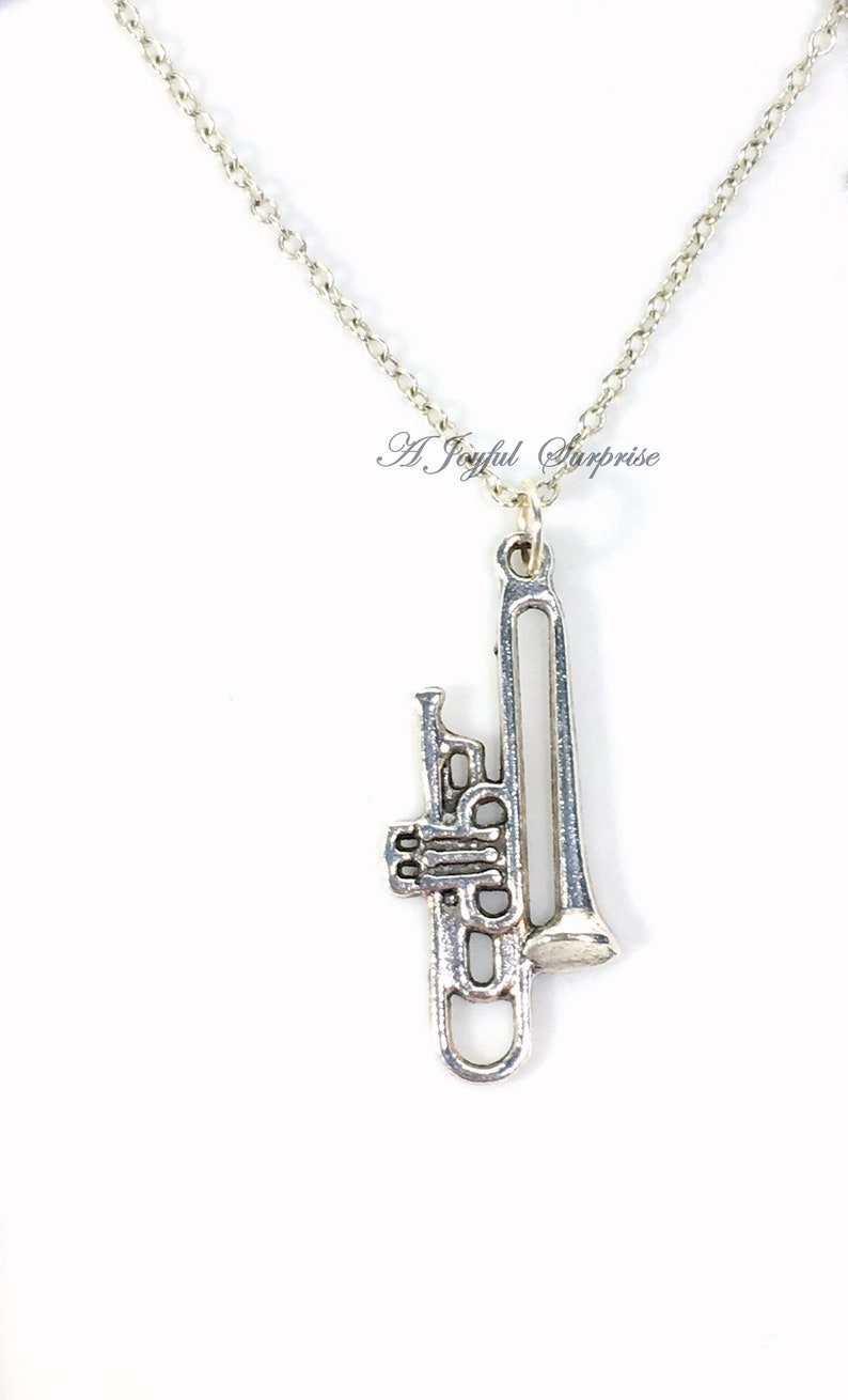 Trombone Gifts, Trombone Necklace, Silver Trombone Jewelry, Trombone Player Charm, High School Band Member or teacher Present, him or her image 4