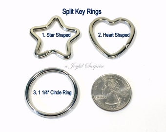 Star Key Chain, Heart Keychain, Split Keyring, Oval Split Key Ring, Rose Gold, Purple or Black Key Ring, 1 1/4" Upgrade from 1" size