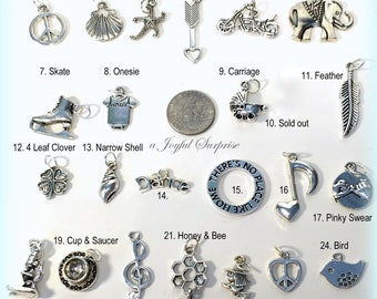 Silver Charm, Add on ANY charm from my shop to your purchase, Antique silver, Necklace, Keychain, Bracelet bookmark - 1 single Pendant steel