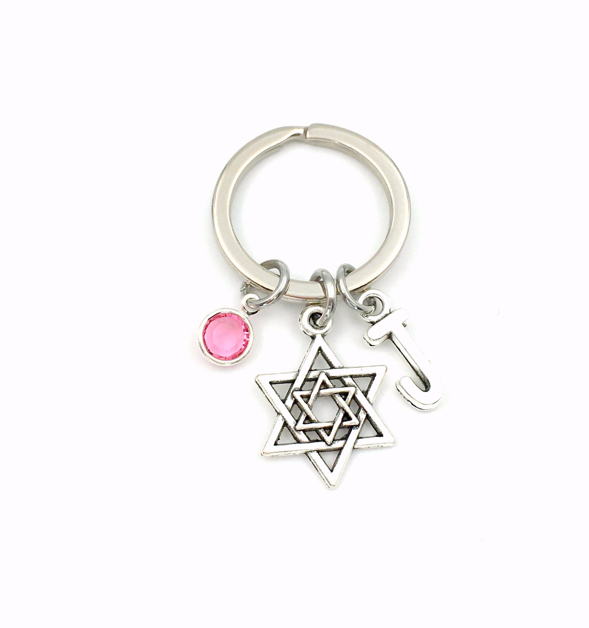 Porte-clés étoile De David, Magen David, Cadeau Personnalisé, étoile Juive, Porte-clés Initial, Pendentif étoile David, Porte-clés Avec Pierre De