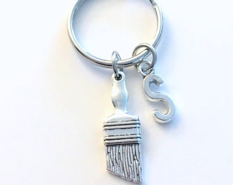 Gift for Painter Keychain, Contractor Key Chain, Handyman Keyring, Artist Paint Brush Charm, Laborer Letter Initial Present her him women