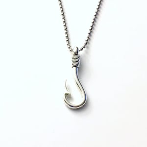 Collar de anzuelo de pesca, regalo para adolescentes, joyería para hombres de 18 pulgadas, regalo para hijo adolescente, regalo para el Día del Padre, pesca en plata, adolescentes, hombres, él, hombre, ella