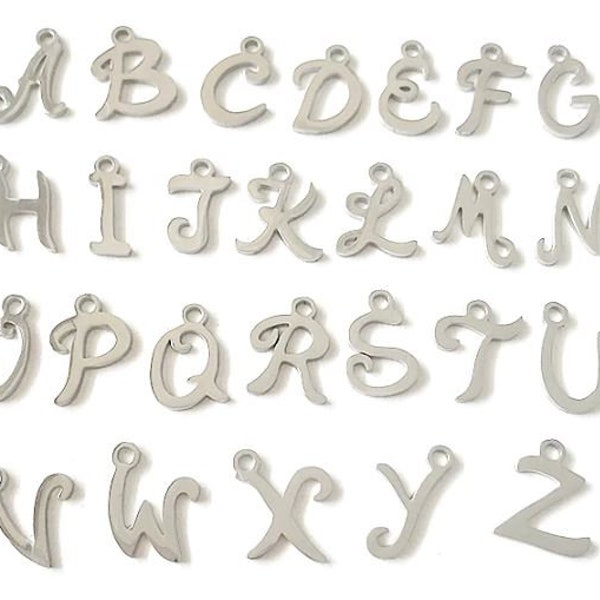 Add an Initial Charm / 12mm 1/2" Stainless Steel Script Font Letter Charm / Monogram Pendant / Capital Letter / Fancy Pretty Font
