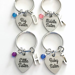 Sleutelhanger baby, grote, middelste of kleine zus 1 2 3 of 4 set cadeau voor sleutelhanger Sleutelhanger geboortesteen eerste aangepaste kerstverjaardagscadeau