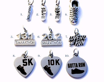 Marathon Charm Add on to listings single Pendant Silver Running Sneaker, Shoe 10K 5K Gotta Run 26.2 13.1, Love to Run Pewter Small Large