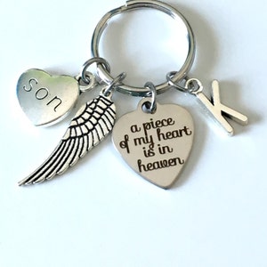 Memorial Key Chain with Wing, A piece of my heart is in Heaven Sympathy Gift Keychain, Loss of Mom Dad Son Daughter Husband Wife brother image 9