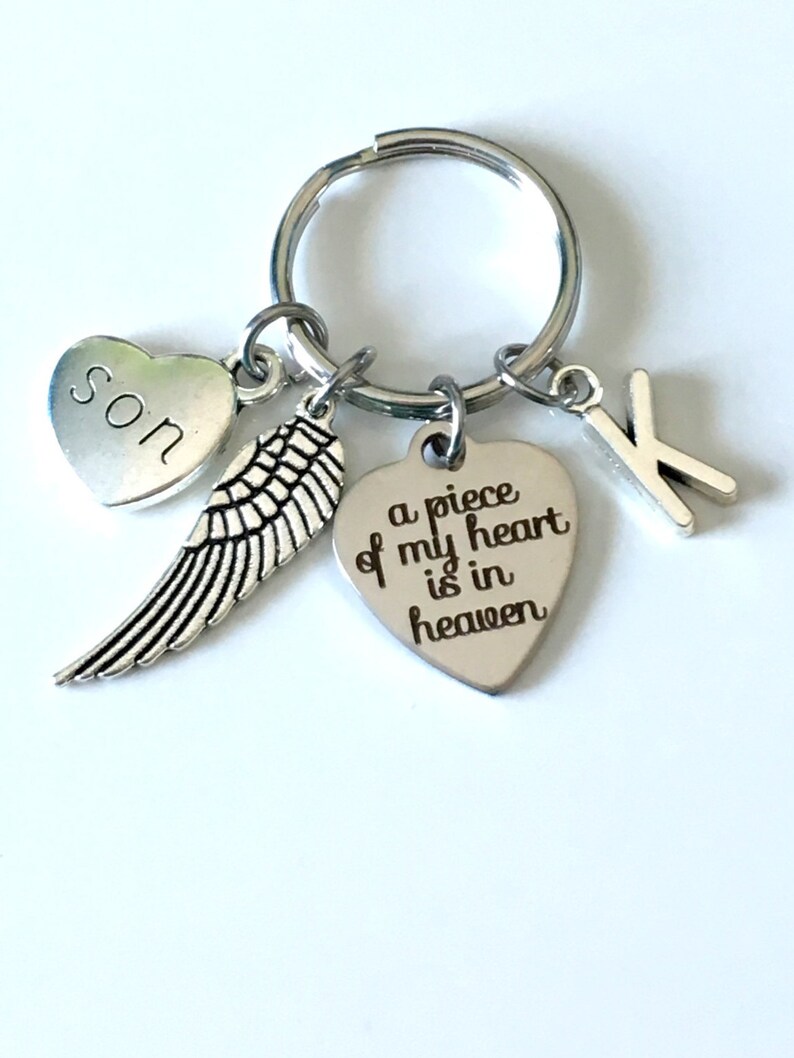 Memorial Key Chain with Wing, A piece of my heart is in Heaven Sympathy Gift Keychain, Loss of Mom Dad Son Daughter Husband Wife brother image 9