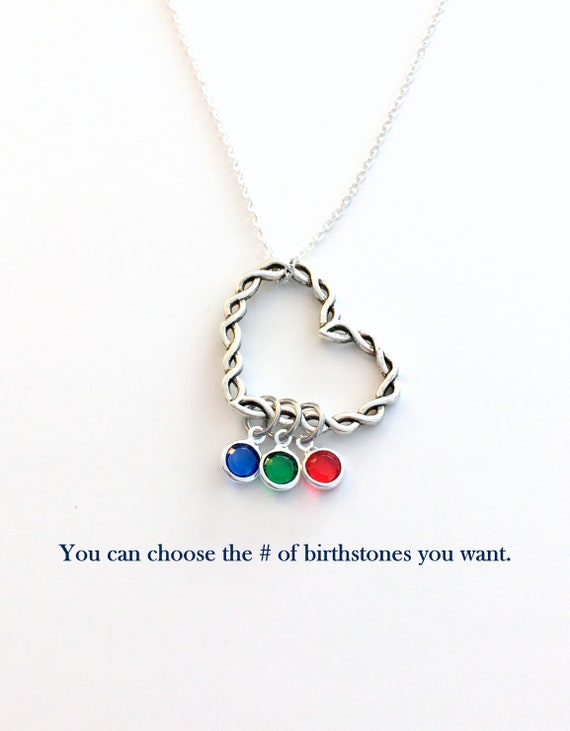 Open Heart Necklace, Gift for Mother's Day Present from Kids with multiple birthstones, Grandmother Jewelry 2 3 4 5 6 7 8 9 Mimi Grandma her