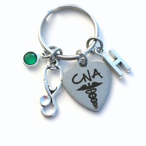 Gift for CNA KeyChain, Certified Nursing Assistant Key Chain, Nurse Keyring Personalized Initial Birthstone Birthday present her stethoscope image 1