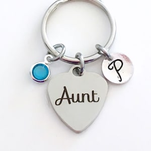 Aunt Keychain, Aunt Key Chain, Gift for Aunt Gift, Aunt Keyring, Favorite Aunt, Special Auntie, New Aunt Birthstone Initial Personalized