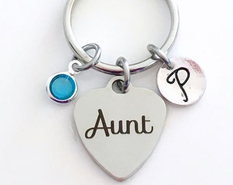 Aunt Keychain, Aunt Key Chain, Gift for Aunt Gift, Aunt Keyring, Favorite Aunt, Special Auntie, New Aunt Birthstone Initial Personalized