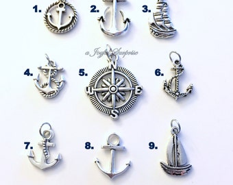 Marine Anchor Charm, Add on to any listings, 1 single Pendant, silver Rope Anchor Sailboat Mariner's Compass Sail Boat Rutter Ship Wheel