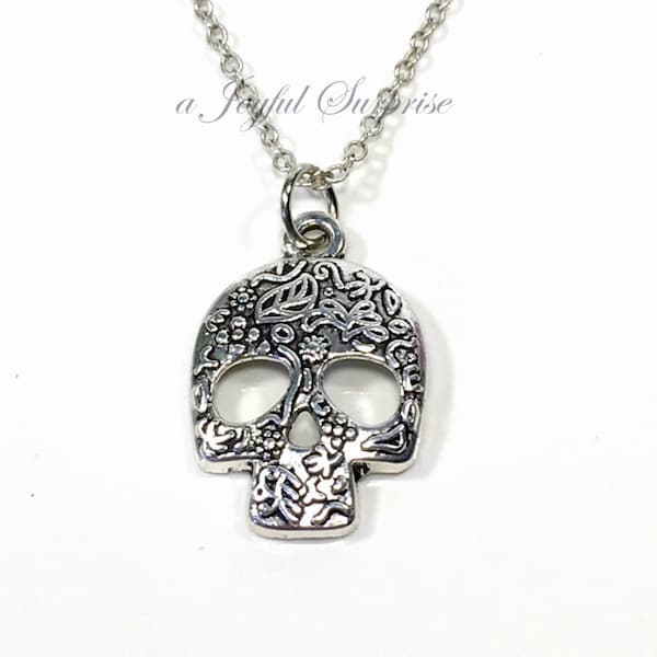 Collier tête de mort en sucre, bijoux tête de mort en argent, cadeau Catrina mexicaine, pendentif Calavera breloque tête de mort en étain, collier punk steam gothique rétro