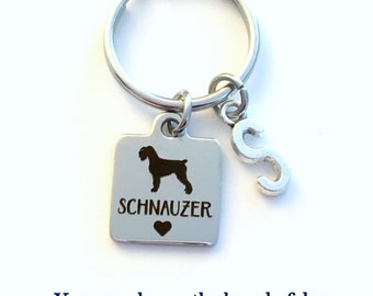 Schnauzer KeyChain Mini Breeder Key Chain Gift for Dog Mom Keyring Doggie Puppy Jewelry charm Silver with letter Initial present Man woman