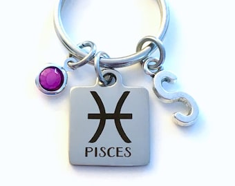 Pisces Birthday Gift KeyChain, Zodiac Sign Key Chain,  February March Birthday Present