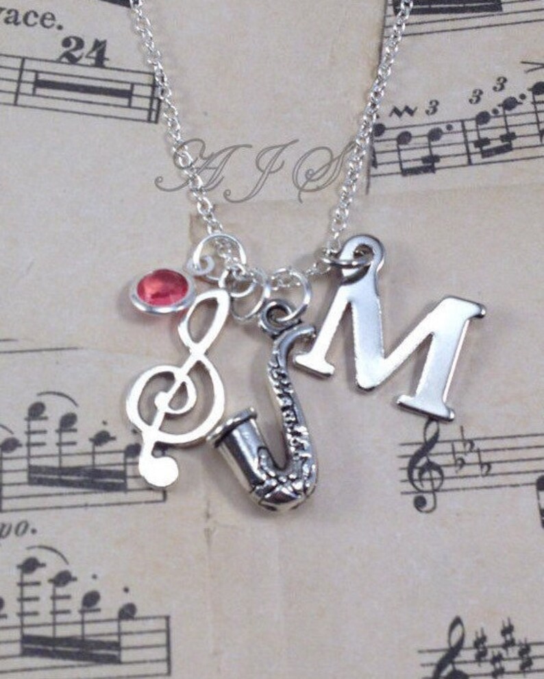 Saxophone Necklace Sax Jewelry Personalized Treble Clef Etsy