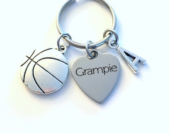Grampie Keychain, Grandfather Key Chain, Basketball Keyring, Gift for Grandpa Letter Men Man Him Birthstone Initial Present Jewelry Poppa
