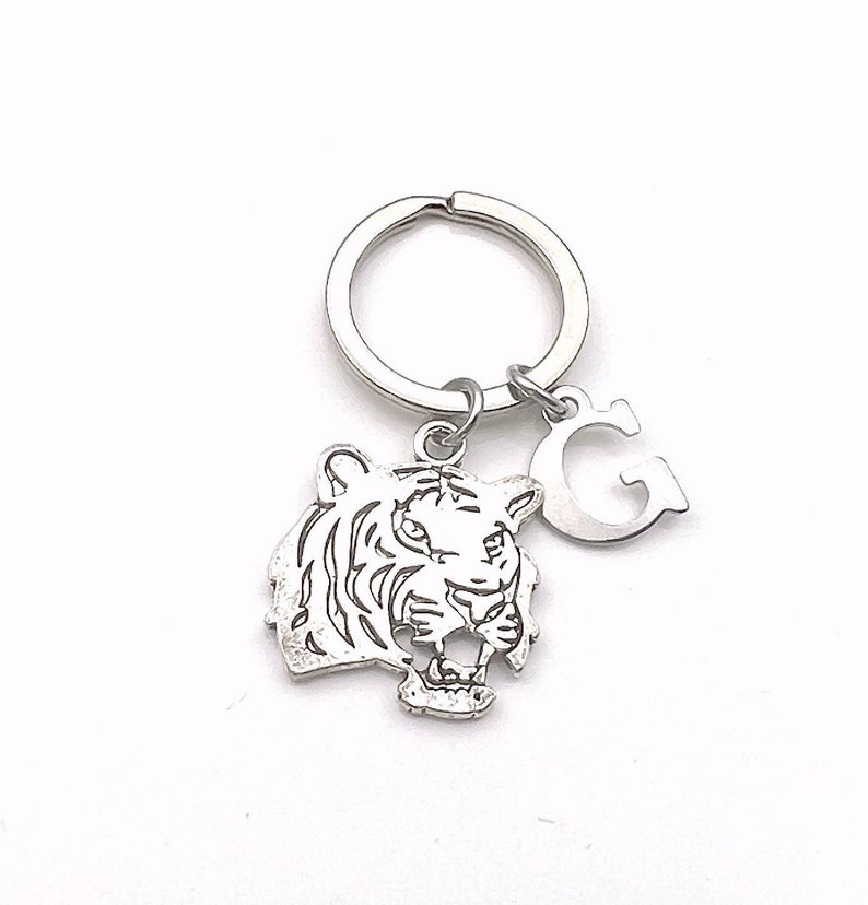 Tiger KeyChain / Silver Cat Keyring / Animal Key chain / Tiger King of the Jungle Jewelry / Silver charm / Gift for Son Daughter / Lion Head image 1