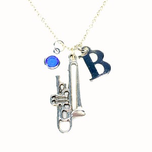 Trombone Gifts, Trombone Necklace, Silver Trombone Jewelry, Trombone Player Charm, High School Band Member or teacher Present, him or her image 1