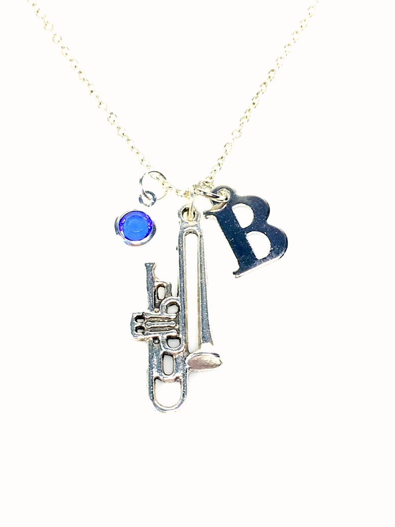 Trombone Gifts, Trombone Necklace, Silver Trombone Jewelry, Trombone Player Charm, High School Band Member or teacher Present, him or her image 1