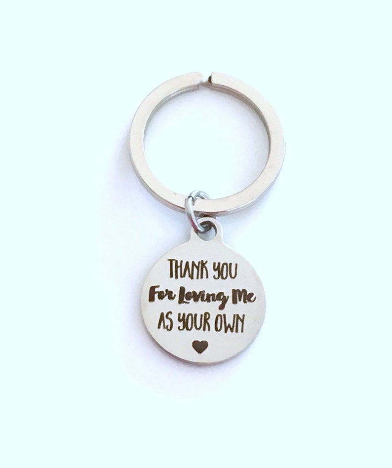 Step Dad Gift, Thank you for loving me as your own KeyChain Gift for Guardian Keyring Foster Parents Key chain letter Birthday present us image 6