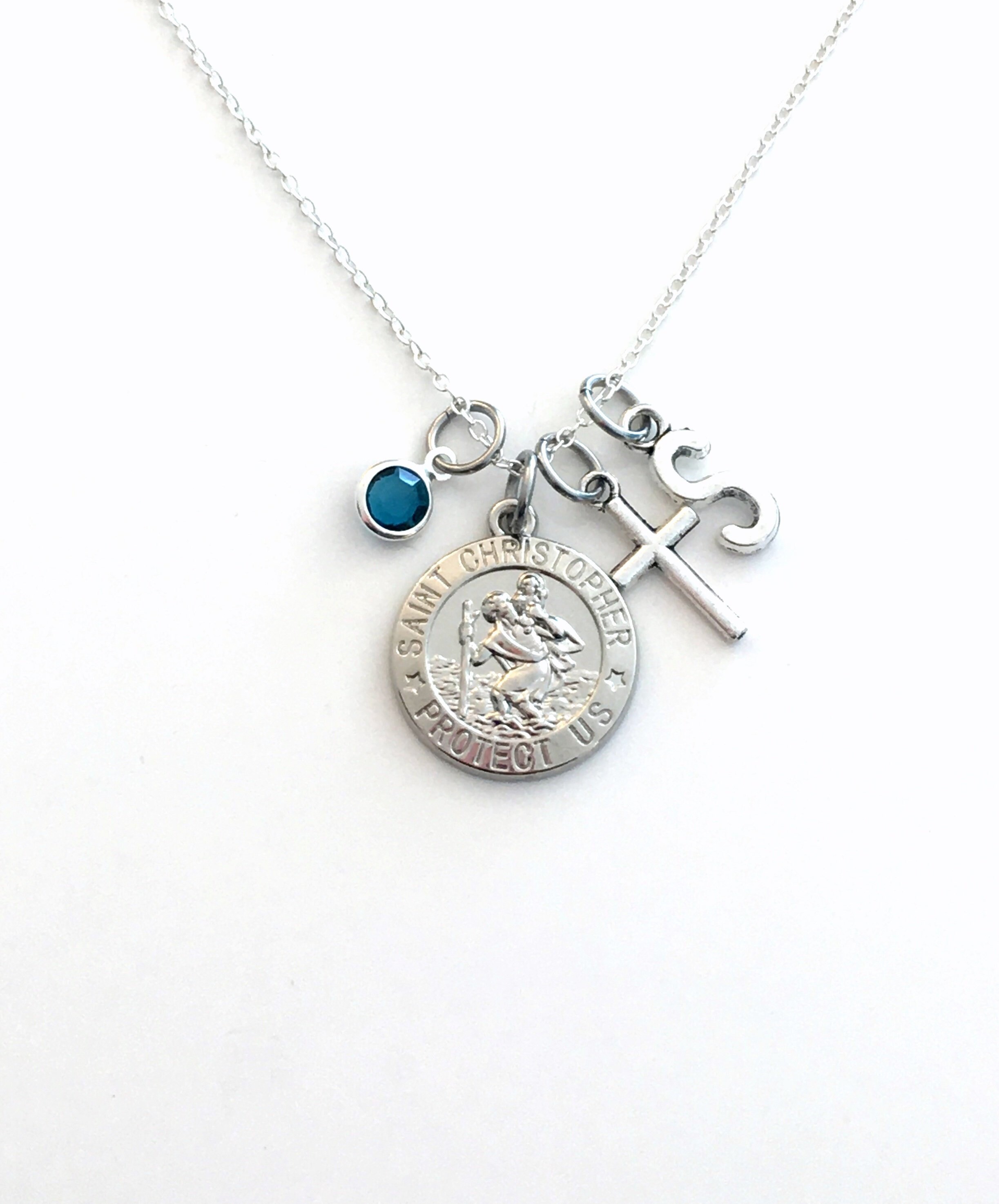 Adoption Necklace Initial Letter Birthstone Silver Charm Pendant Customized Jewelry Gift