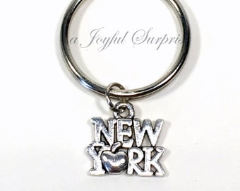New York Key Chain,  New York Keychain, Travel Gift, The Big Apple Keyring, New Yorker, I love NY NYC, NYU Student Gift, Luggage Tag