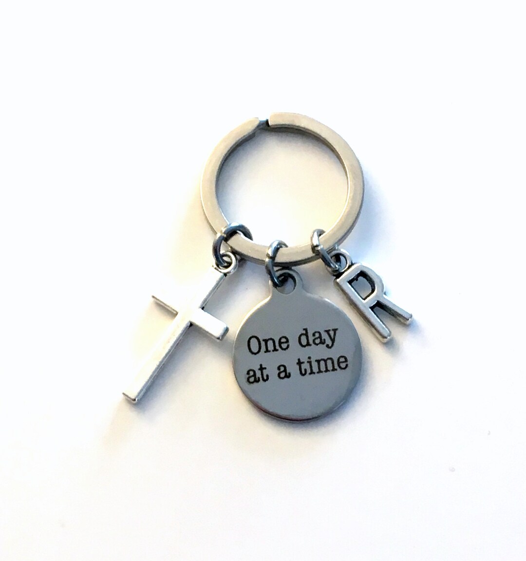 AA Keychain, One Day at a Time Key Chain, Cross Gift for Sponsor ...
