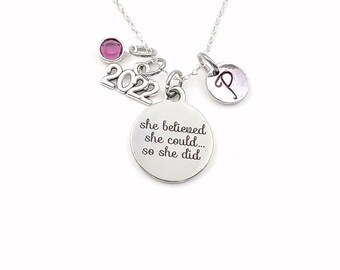 Graduation Gift for her / 2022 Grad Necklace / She Believed she could so she did Jewelry / Graduate Present Accomplishment her Retirement
