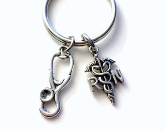 SALE RN Nurse's Keychain, Nursing Emblem Key Chain, Gifts for Nurses, Medical Symbol Present Keyring with stethoscope charm, Male Man Men