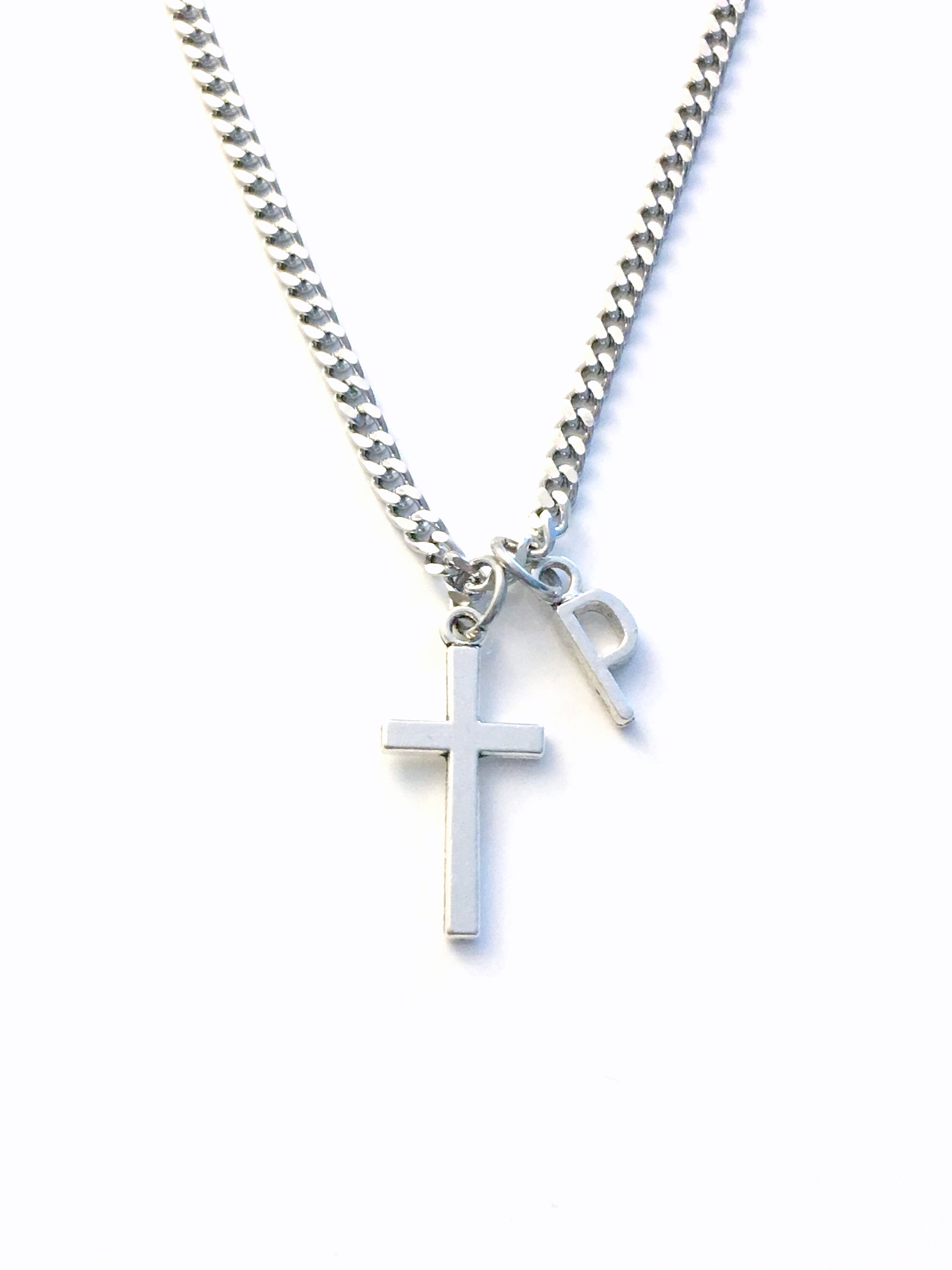 Cupimatch Uomo Collana Catena Liscia Acciaio Inossidabile Pendente Croce Argento