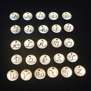 Add a letter charm, silver initial charm, 10mm round circular disc, antique personalized monogram Gift, dainty font script, minimalist her