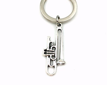 Trombone Keychain, High School Band, Musical Instrument, Gift for Jazz Musician Player Brass Instrument Charm Keyring Silver Key Chain purse