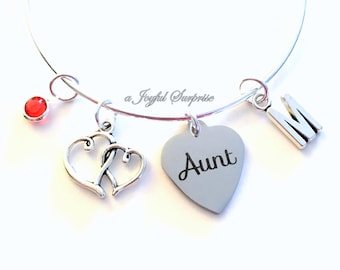 Gift for Aunt Charm Bracelet, Present from Niece Nephew Auntie Jewelry Bangle Silver Pendant initial Birthstone Birthday Christmas Women Her