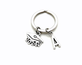 2024 Mortarboard Keychain / Graduation Keychain with Initial letter / Gift for Graduate Keyring / Grad Key Chain College Cap or other years