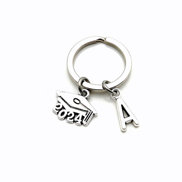 2024 Mortarboard Keychain / Graduation Keychain with Initial letter / Gift for Graduate Keyring / Grad Key Chain College Cap or other years