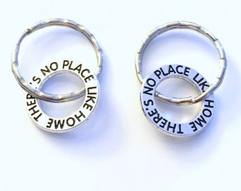 Gift for New Home Owner Keychain, His and Her Key chain, Adoption Silver Circle There's no place like home keyring First Wizard of Oz gotcha