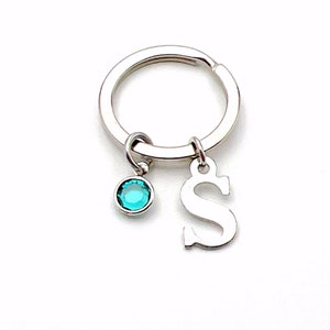 Llavero inicial, llavero con monograma, llavero con letra y piedra de nacimiento, regalo personalizado A B C D E F G H I J K L M N O P Q R S T W her