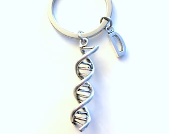 DNA Keychain, Gift for Science Geek Key Chain, Helix Molecule Key Ring, Birthday Present for Boyfriend, Son, Daughter, Scientist Keyring